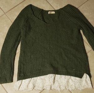 Army green sweater w lace(v scoop neck)